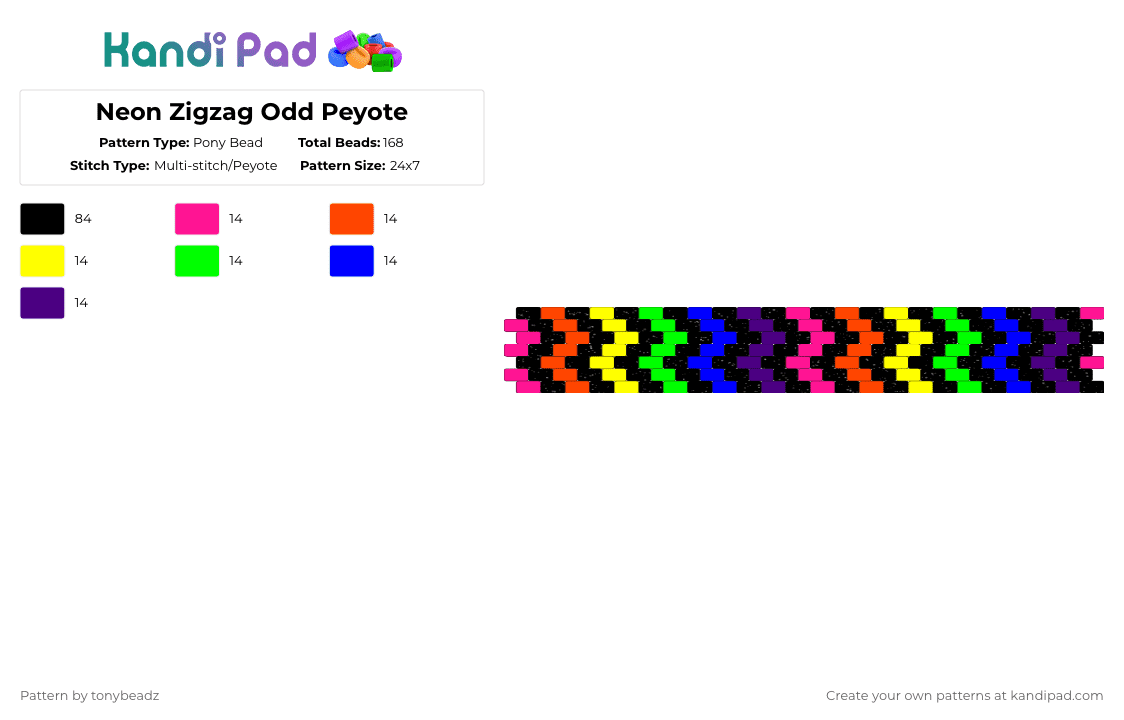 Neon Zigzag Odd Peyote - Pony Bead Pattern by tonybeadz on Kandi Pad - black,purple