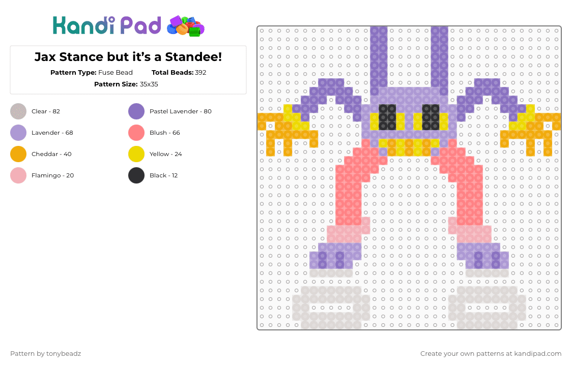 Jax Stance but it’s a Standee! - Fuse Bead Pattern by tonybeadz on Kandi Pad - blue,pink,red,beige