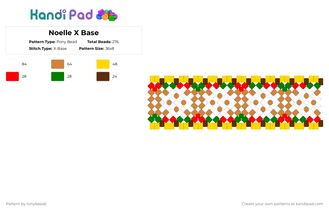 Noelle X Base - Pony Bead Pattern by tonybeadz on Kandi Pad - yellow,orange