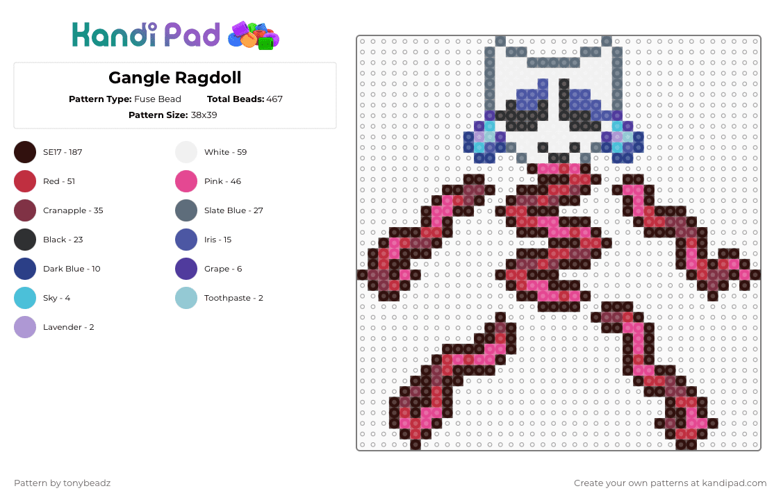 Gangle Ragdoll - Fuse Bead Pattern by tonybeadz on Kandi Pad - brown,red