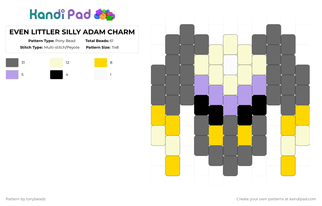 EVEN LITTLER SILLY ADAM CHARM - Pony Bead Pattern by tonybeadz on Kandi Pad - gray