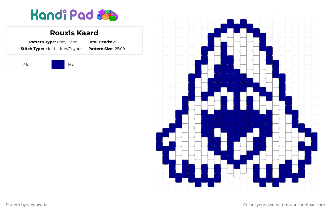 Rouxls Kaard - Pony Bead Pattern by tonybeadz on Kandi Pad - white,purple