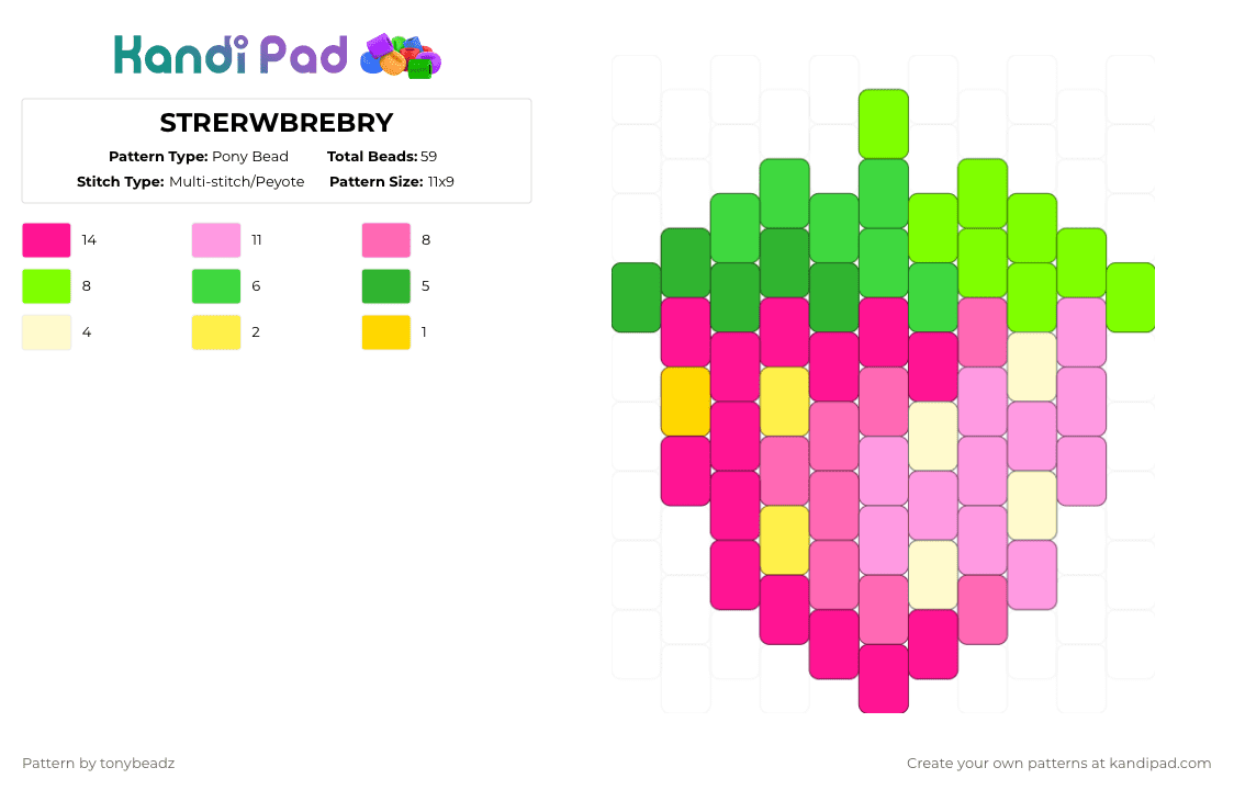 STRERWBREBRY - Pony Bead Pattern by tonybeadz on Kandi Pad - pink,green