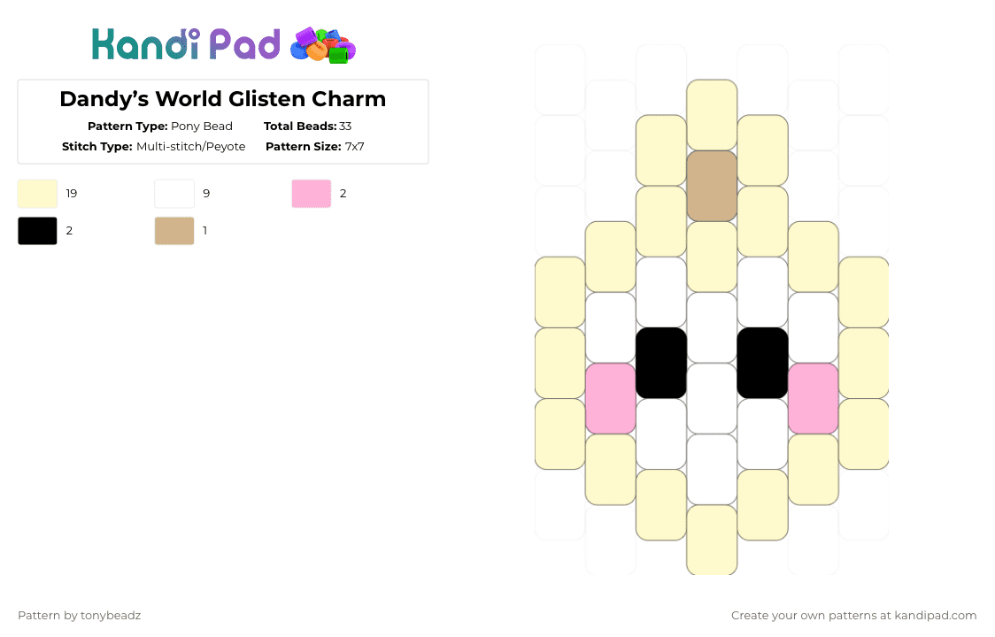 Dandy’s World Glisten Charm - Pony Bead Pattern by tonybeadz on Kandi Pad - yellow