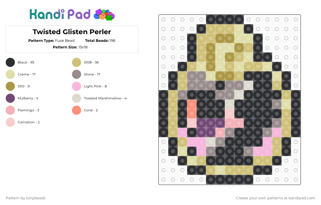 Twisted Glisten Perler - Fuse Bead Pattern by tonybeadz on Kandi Pad - black,beige,yellow,gray