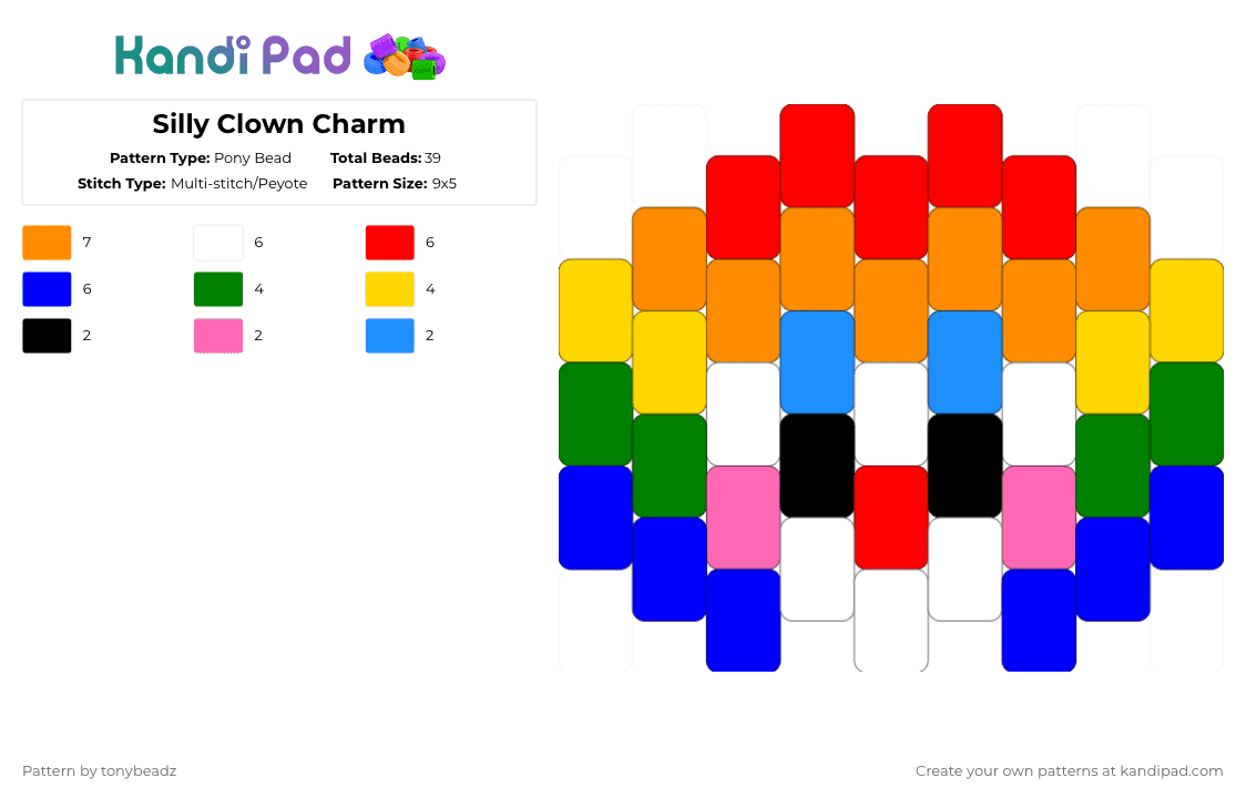 Silly Clown Charm - Pony Bead Pattern by tonybeadz on Kandi Pad - purple,yellow,colorful