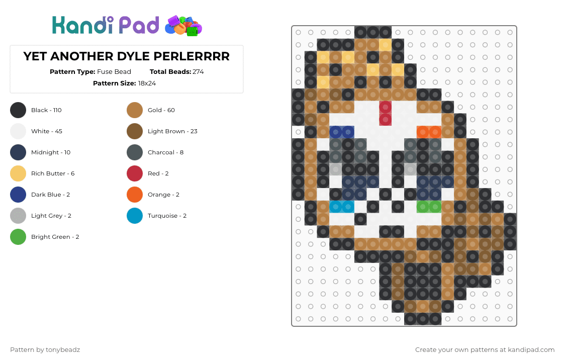 YET ANOTHER DYLE PERLERRRR - Fuse Bead Pattern by tonybeadz on Kandi Pad - black,tan