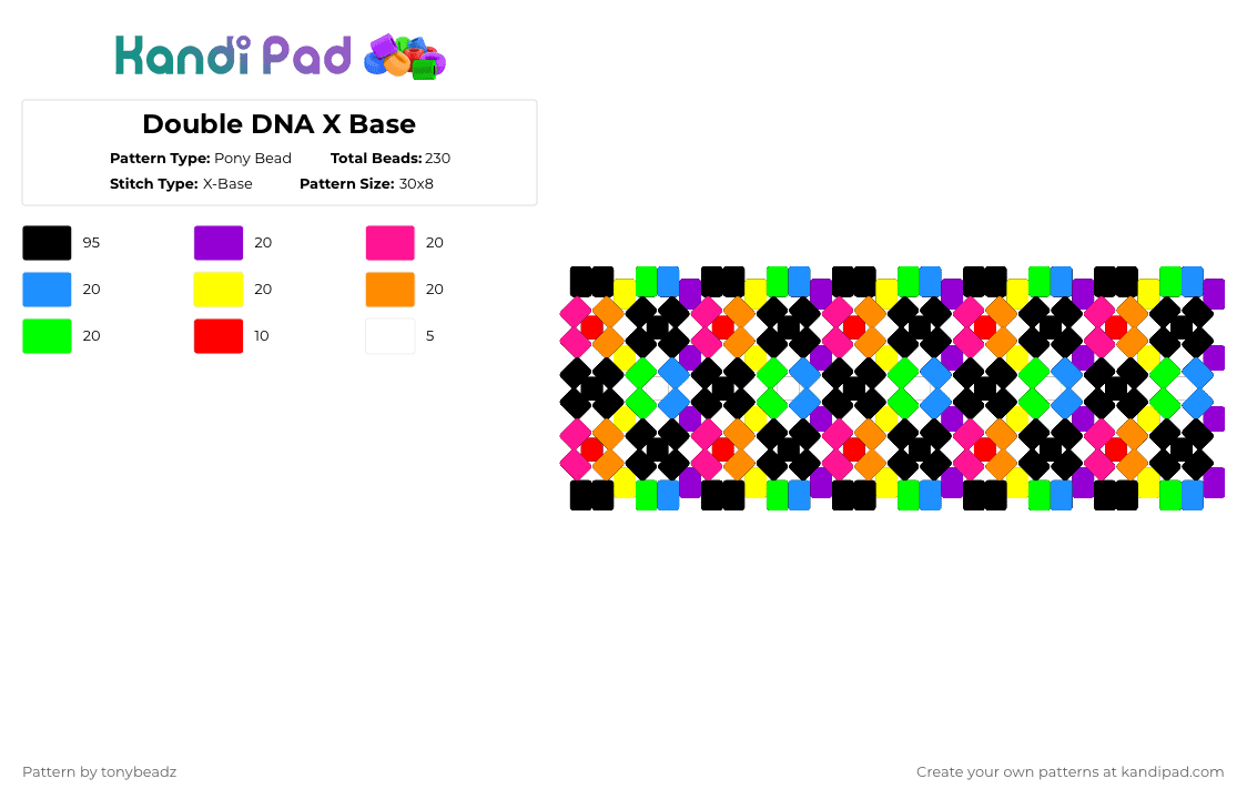 Double DNA X Base - Pony Bead Pattern by tonybeadz on Kandi Pad - black,pink,yellow,green,colorful