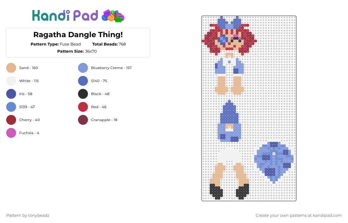 Ragatha Dangle Thing! - Fuse Bead Pattern by tonybeadz on Kandi Pad - blue,red,light blue,beige