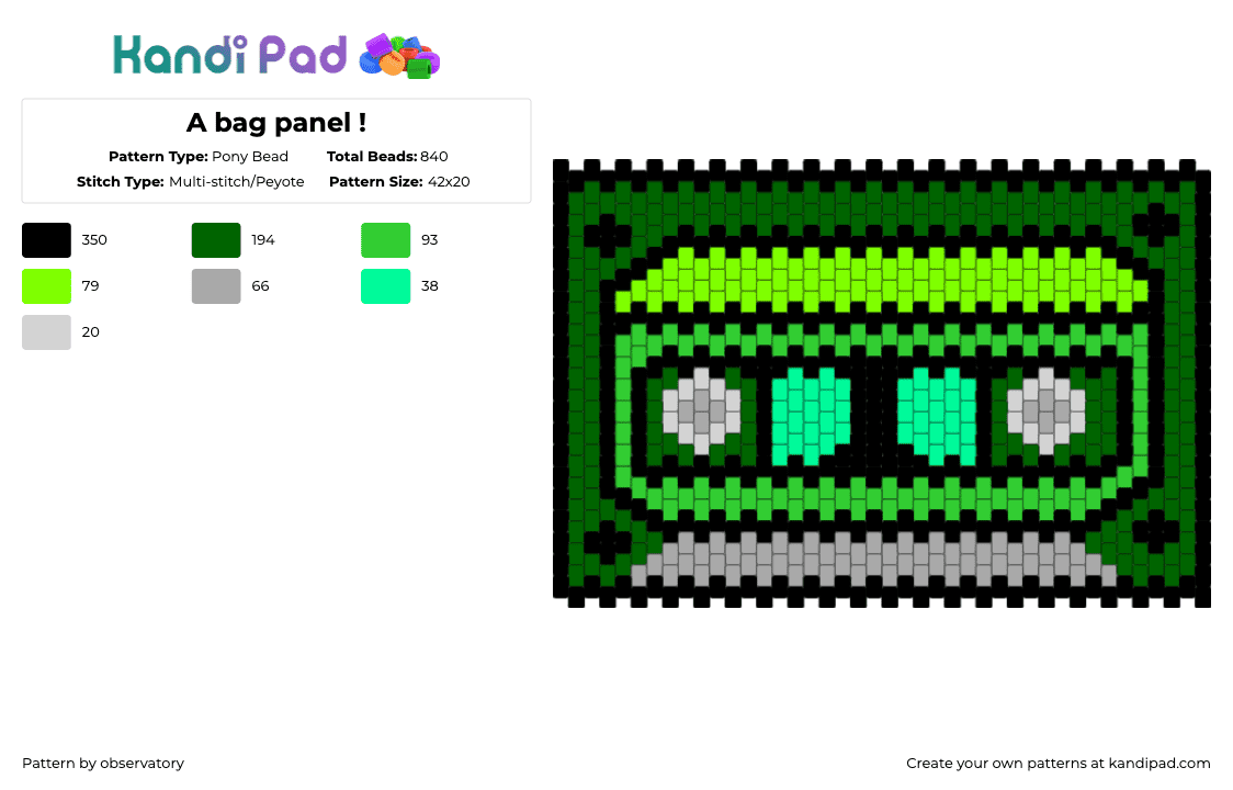 A bag panel ! - Pony Bead Pattern by observatory on Kandi Pad - green,magnus archives