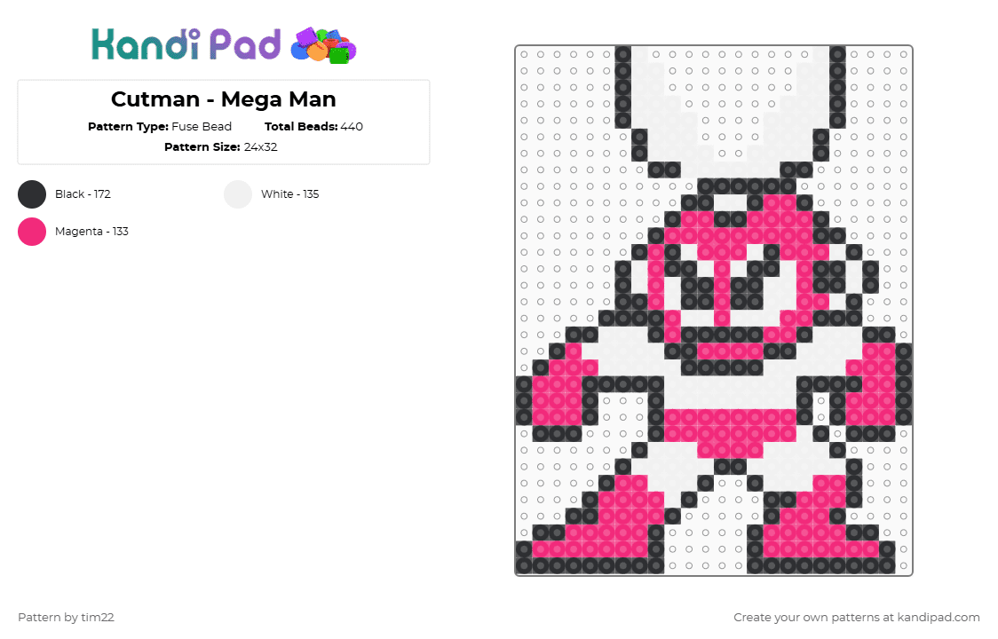 Cutman - Mega Man - Fuse Bead Pattern by tim22 on Kandi Pad - pink,white,boss,megaman,mega man,rockman,cutman,cut