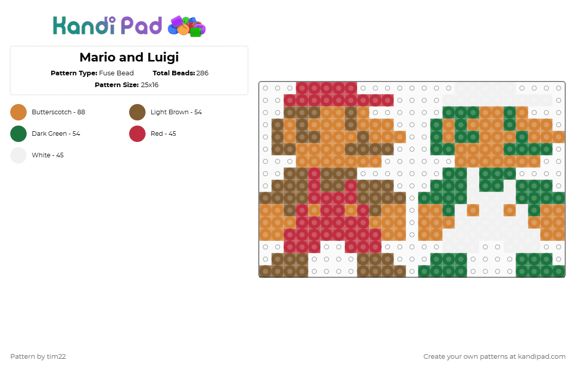 Mario and Luigi - Fuse Bead Pattern by tim22 on Kandi Pad - orange,mario,luigi,supermario,plumbers,heroes