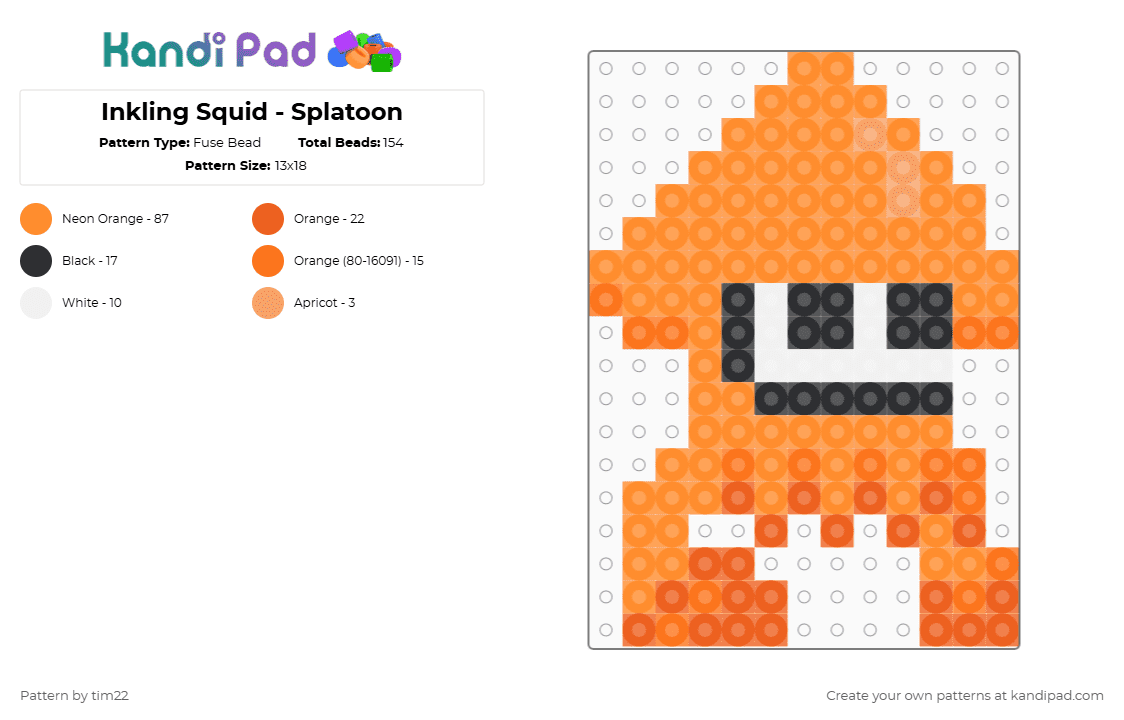 Inkling Squid - Splatoon - Fuse Bead Pattern by tim22 on Kandi Pad - squid,charm,video game,nintendo,animal,gaming,orange,splatoon,splatoon2,splatoon3,inkling