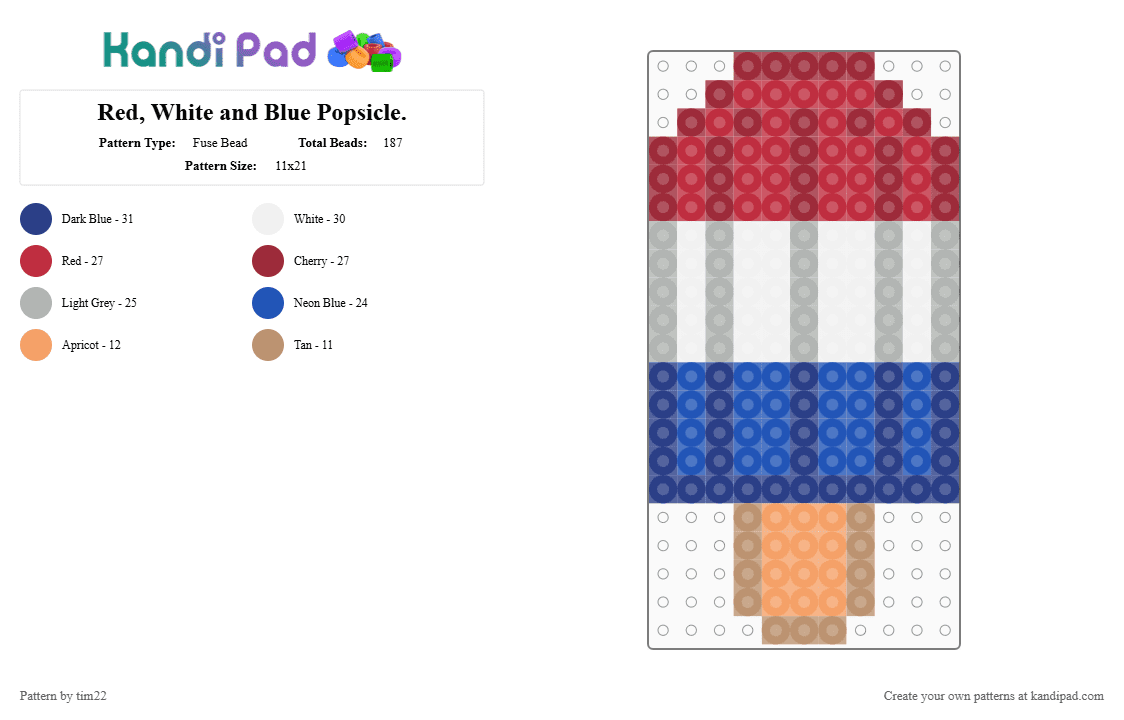 Red, White and Blue Popsicle. - Fuse Bead Pattern by tim22 on Kandi Pad - blue,red,white,ice cream,popsicle