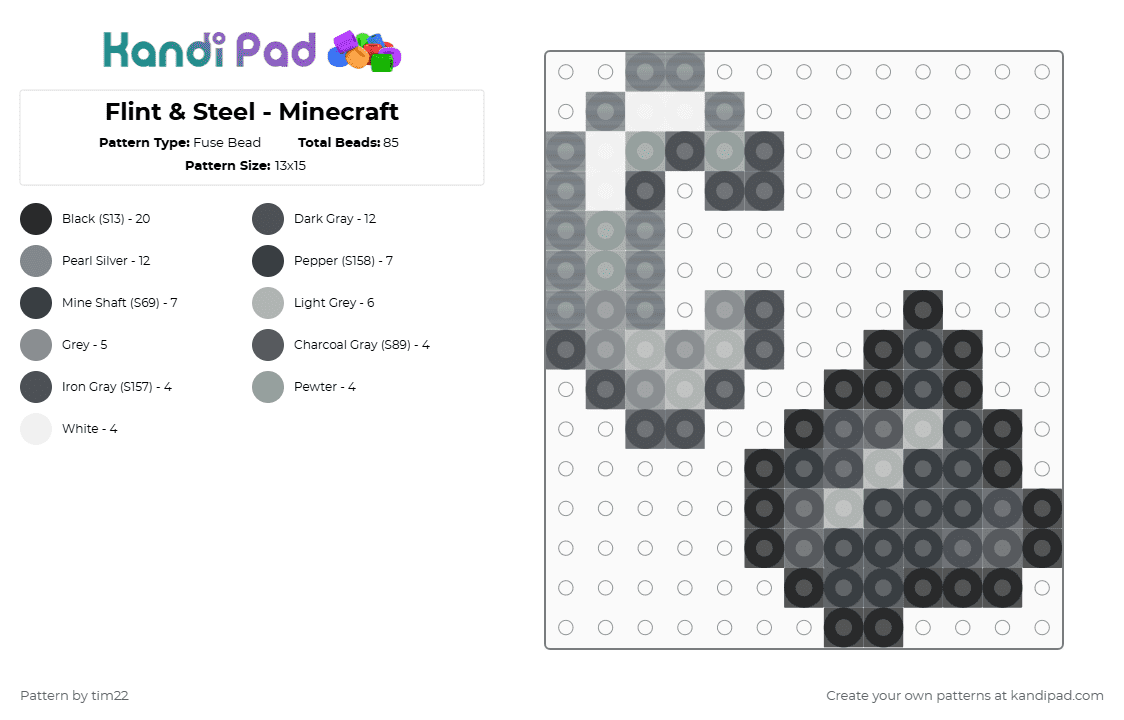 Flint & Steel - Minecraft - Fuse Bead Pattern by tim22 on Kandi Pad - gray