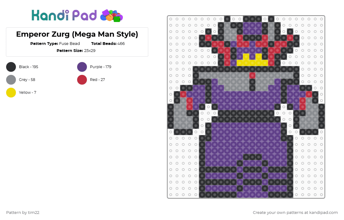 Emperor Zurg (Mega Man Style) - Fuse Bead Pattern by tim22 on Kandi Pad - purple,zurg,evil,toystory,robot,alien,scifi,villain