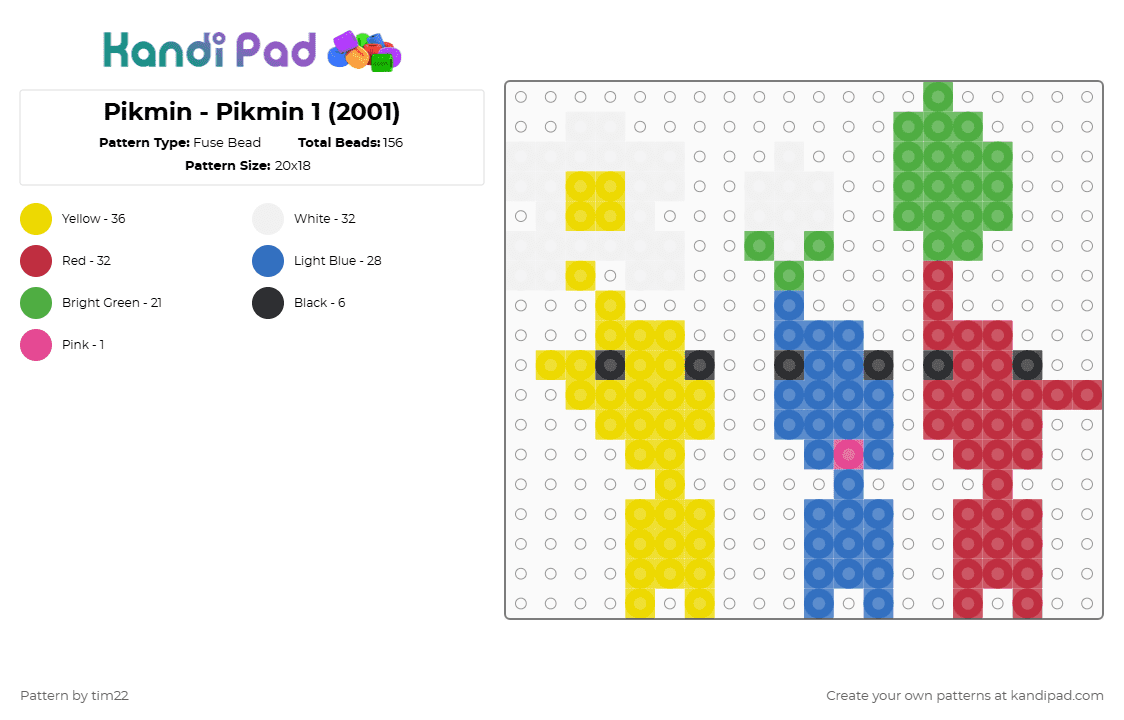 Pikmin - Pikmin 1 (2001) - Fuse Bead Pattern by tim22 on Kandi Pad - yellow,blue,red,pikmin,pikmin 2,pikmin 3,pikmin 4,nintendo
