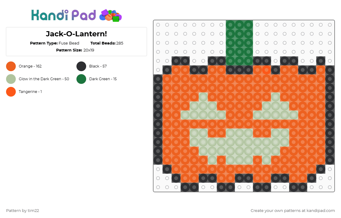 Jack-O-Lantern! - Fuse Bead Pattern by tim22 on Kandi Pad - orange,green,pumpkin,halloween