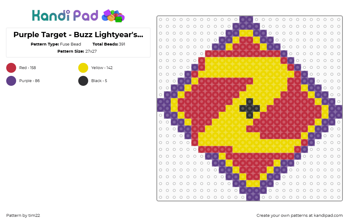 Purple Target - Buzz Lightyear\'s Astro Blasters - Fuse Bead Pattern by tim22 on Kandi Pad - red,yellow,buzz,lightyear,buzzlightyear,astroblasters,disneyland,disney parks