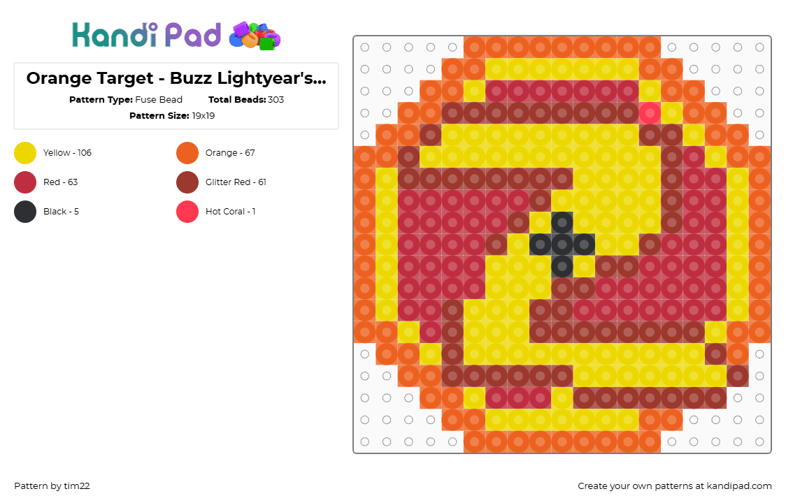 Orange Target - Buzz Lightyear\'s Astro Blasters - Fuse Bead Pattern by tim22 on Kandi Pad - red,yellow,buzz,lightyear,buzz lightyear,buzzlightyear,astroblasters,attractions,disneyland,disney parks