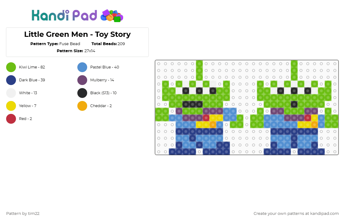 Little Green Men - Toy Story - Fuse Bead Pattern by tim22 on Kandi Pad - toy story,little green men,three-eyed,cartoon,scifi,blue,light blue,green,alien,aliens,toystory,pixar,disney