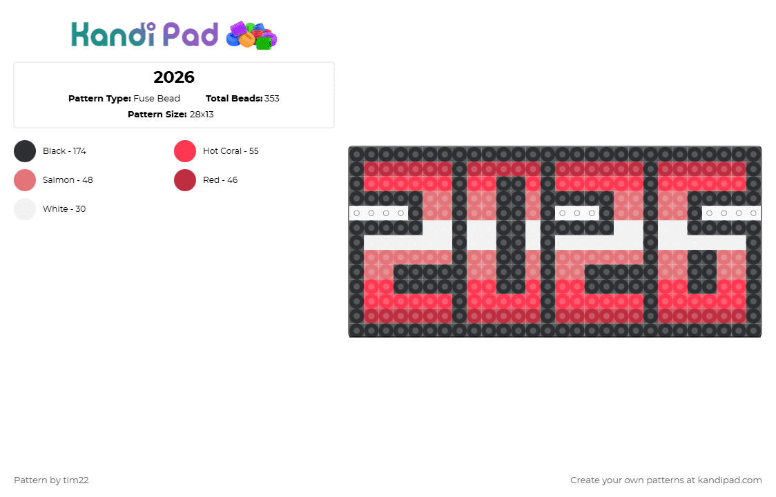 2026 - Fuse Bead Pattern by tim22 on Kandi Pad - new year,red,year,numbers,purple,lavender,indigo,black