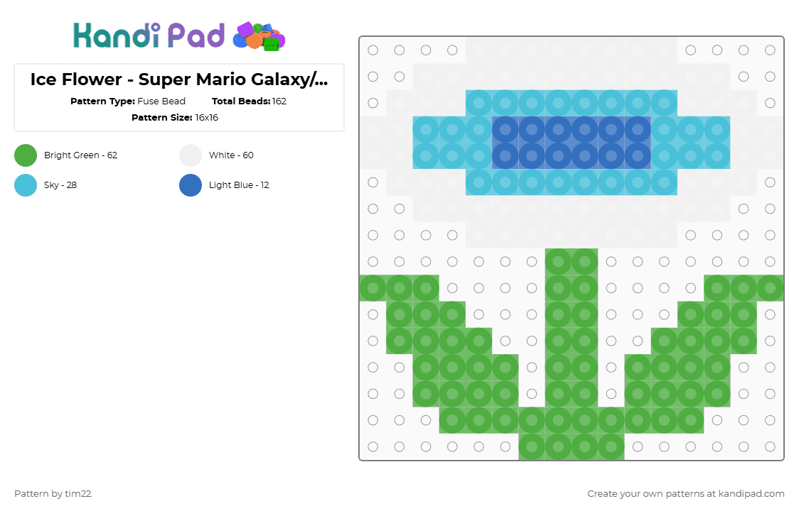 Ice Flower - Super Mario Galaxy/New Super Mario Bros. - Fuse Bead Pattern by tim22 on Kandi Pad - green,flower,super mario,blue,powerup,item
