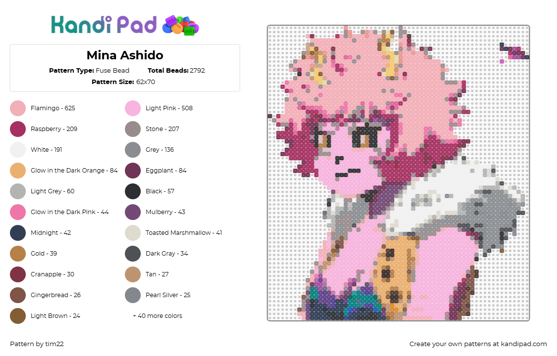 Mina Ashido - Fuse Bead Pattern by tim22 on Kandi Pad - anime,superhero,minashido,bokunoheroacedemia,myheroacademia