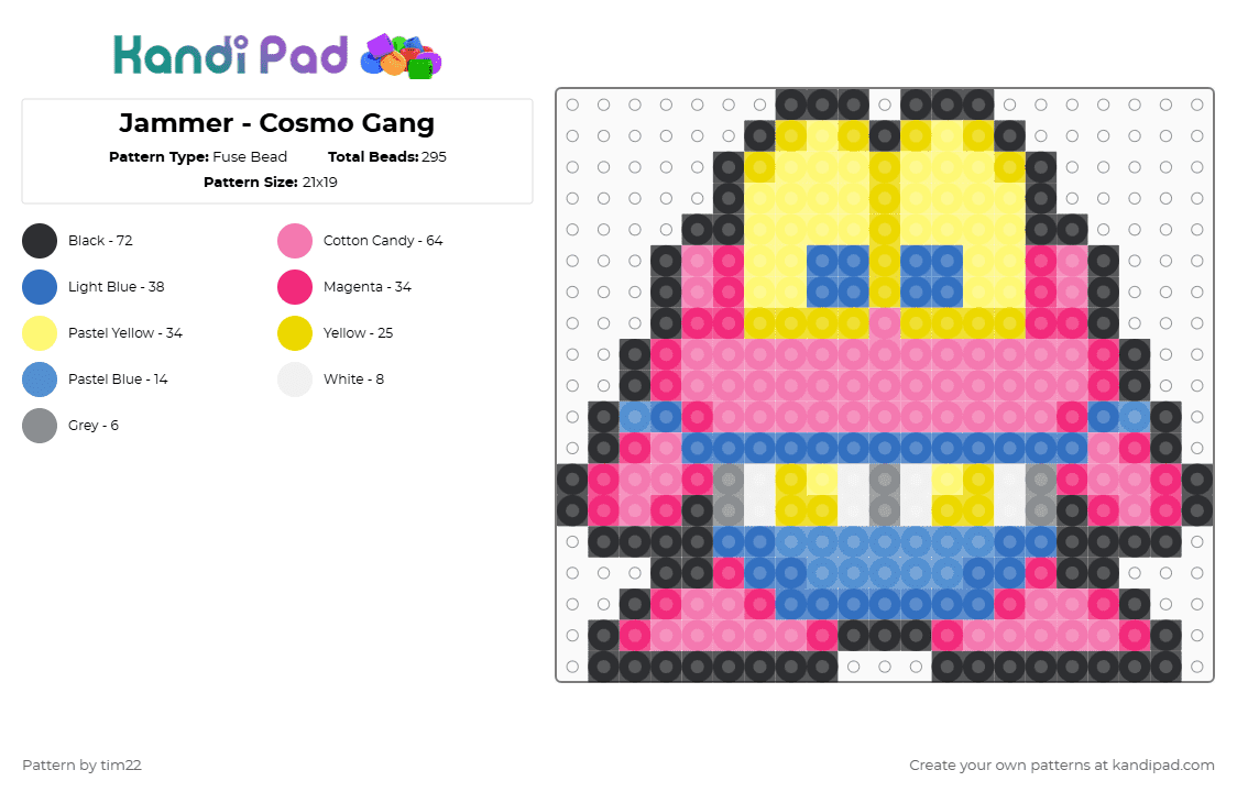 Jammer - Cosmo Gang - Fuse Bead Pattern by tim22 on Kandi Pad - pink,yellow,cosmo,gang,cosmo gang,alien,creature,arcade,namco