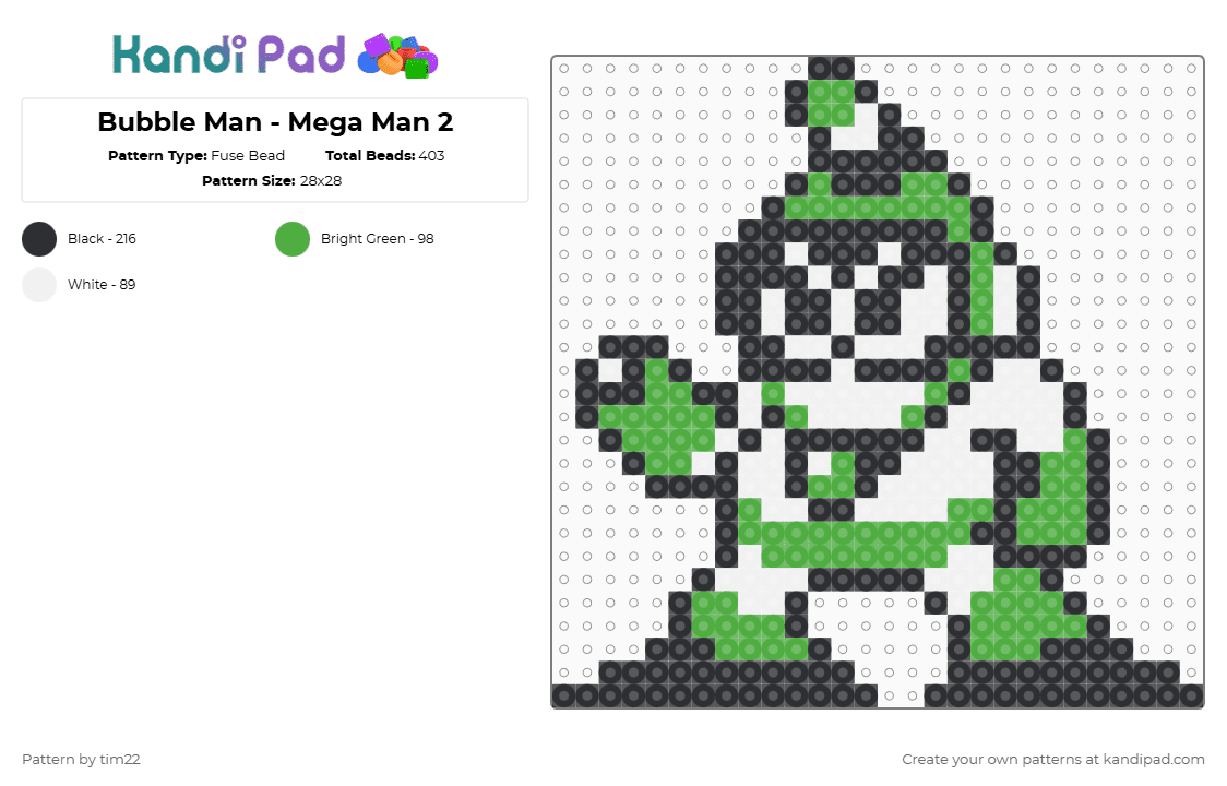 Bubble Man - Mega Man 2 - Fuse Bead Pattern by tim22 on Kandi Pad - green,white,megaman,mega,man,bubble,capcom