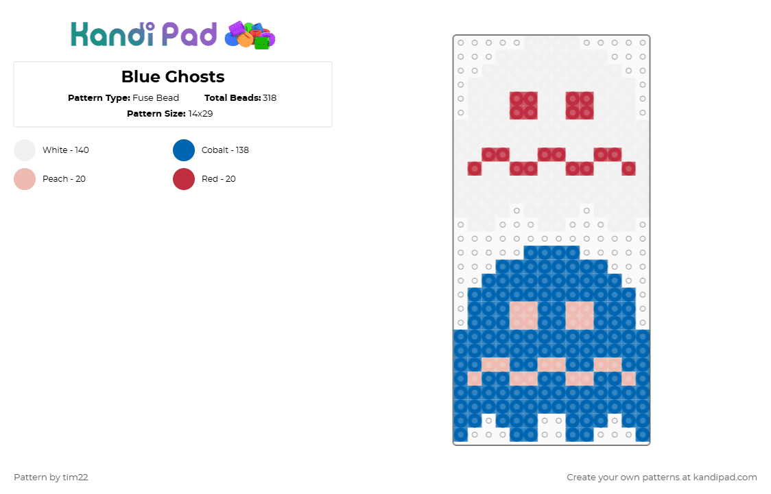 Blue Ghosts - Fuse Bead Pattern by tim22 on Kandi Pad - blue,ghost,pacman,pac man,namco,arcade,white