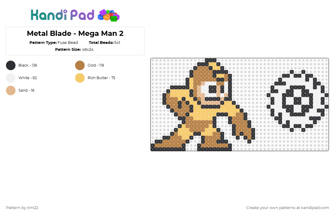 Metal Blade - Mega Man 2 - Fuse Bead Pattern by tim22 on Kandi Pad - tan,yellow,megaman,rockman,metal,blade,sharp