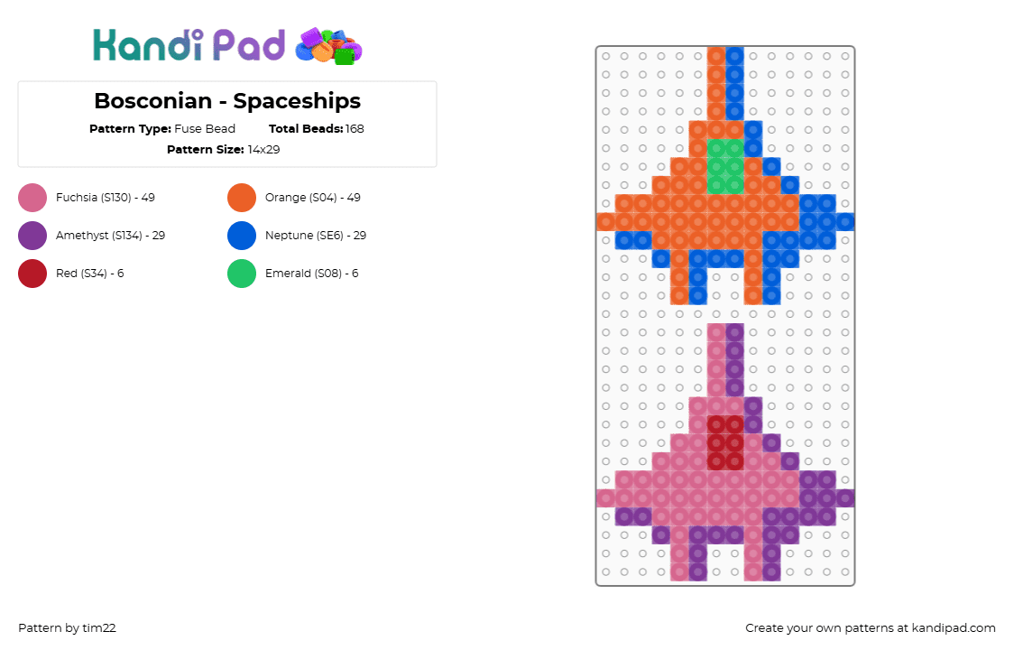 Bosconian - Spaceships - Fuse Bead Pattern by tim22 on Kandi Pad - pink,orange,spaceship,flying,bosconian,namco,arcade
