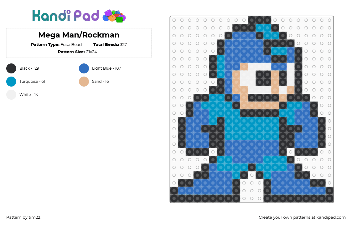 Mega Man/Rockman - Fuse Bead Pattern by tim22 on Kandi Pad - light blue,blue,mega,man,mega man,megaman,rockman,capcom,nes