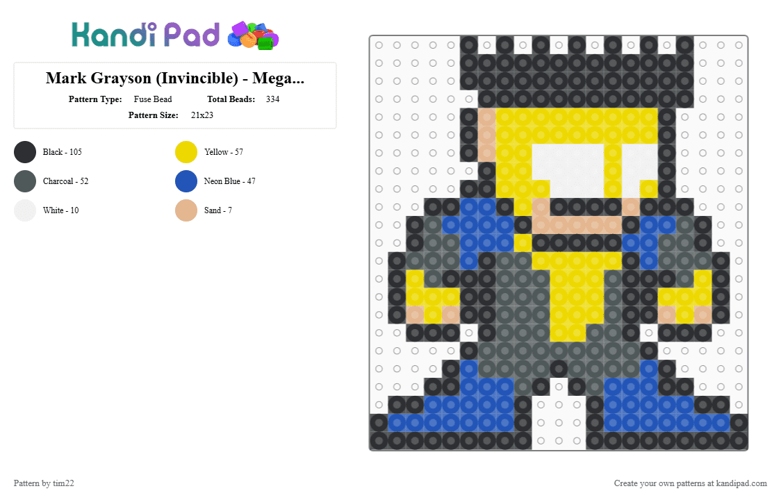 Mark Grayson (Invincible) - Mega Man Style - Fuse Bead Pattern by tim22 on Kandi Pad - yellow,pink,blue,invincible,superhero