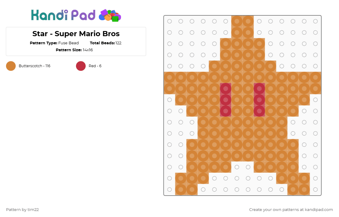 Star - Super Mario Bros - Fuse Bead Pattern by tim22 on Kandi Pad - orange,star,mario,super mario,yellow,red