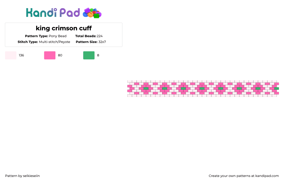 king crimson cuff - Pony Bead Pattern by selkieseiin on Kandi Pad - white,pink,jjba,jojos bizarre adventure,vento doro,golden wind