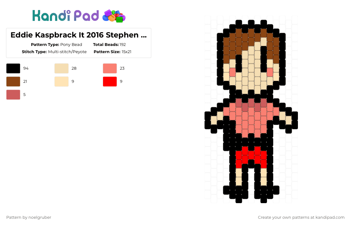 Eddie Kaspbrack It 2016 Stephen King - Pony Bead Pattern by noelgruber on Kandi Pad - beige, eddie kasprack, horror, it, it 2016, it movie, red, stephen king