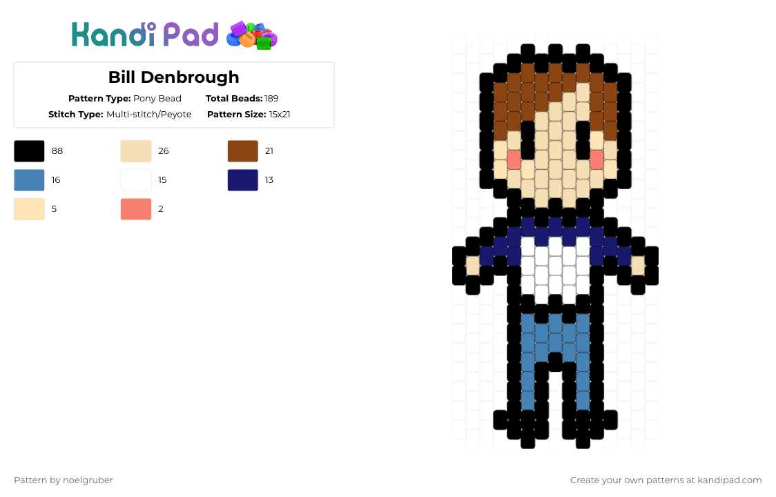 Bill Denbrough - Pony Bead Pattern by noelgruber on Kandi Pad - beige, black, blue, red