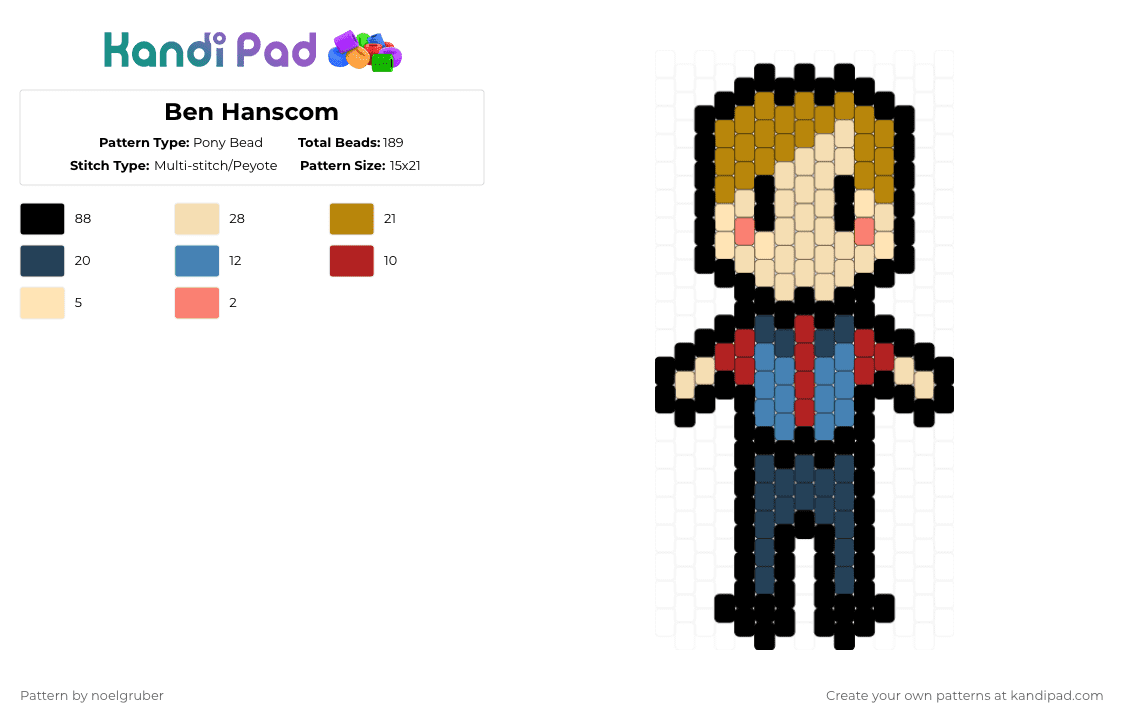 Ben Hanscom - Pony Bead Pattern by noelgruber on Kandi Pad - beige, black, blue, gold