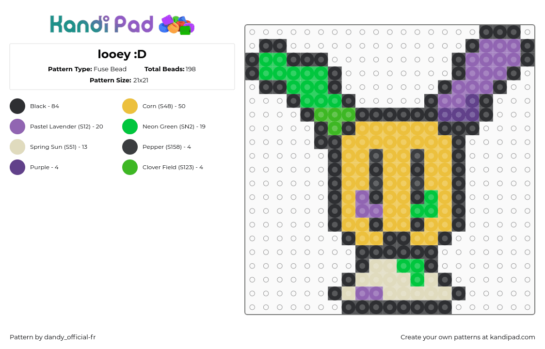 looey :D - Fuse Bead Pattern by dandy_official-fr on Kandi Pad - yellow,green