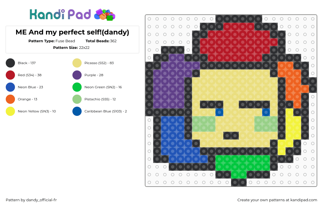ME And my perfect self!(dandy) - Fuse Bead Pattern by dandy_official-fr on Kandi Pad - red,yellow