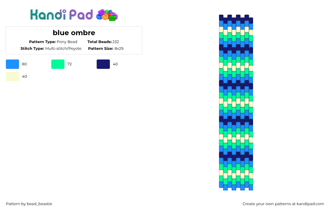 blue ombre - Pony Bead Pattern by bead_beastie on Kandi Pad - light blue,teal