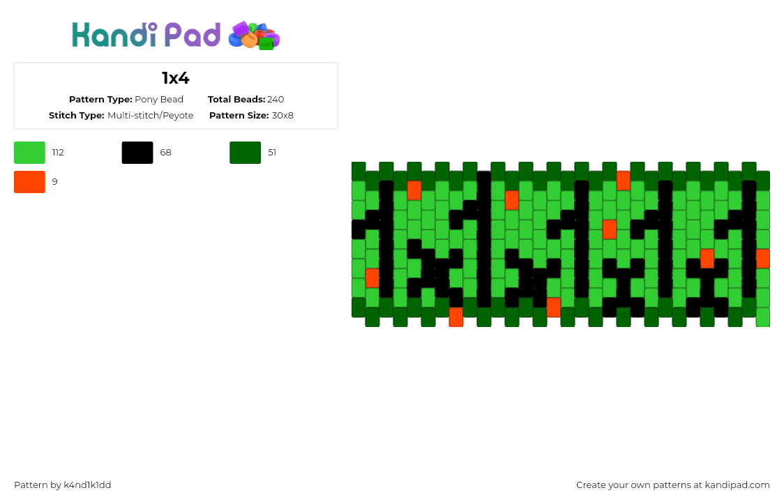 1x4 Pony Bead Pattern - Kandi Pad | Kandi Patterns, Fuse Bead Patterns ...