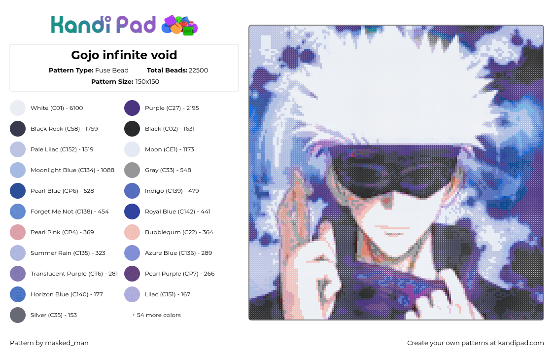 Gojo infinite void - Fuse Bead Pattern by masked_man on Kandi Pad - characters,anime