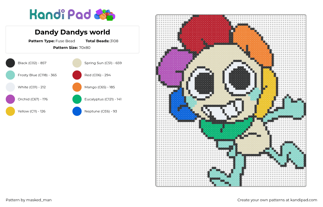 Dandy Dandys world - Fuse Bead Pattern by masked_man on Kandi Pad - beige,light blue,red