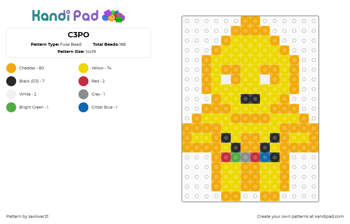 C3PO - Fuse Bead Pattern by saxlover21 on Kandi Pad - orange,yellow