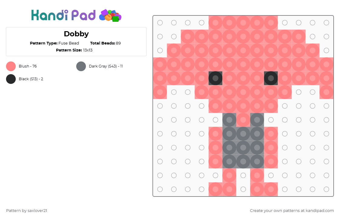 Dobby - Fuse Bead Pattern by saxlover21 on Kandi Pad - red
