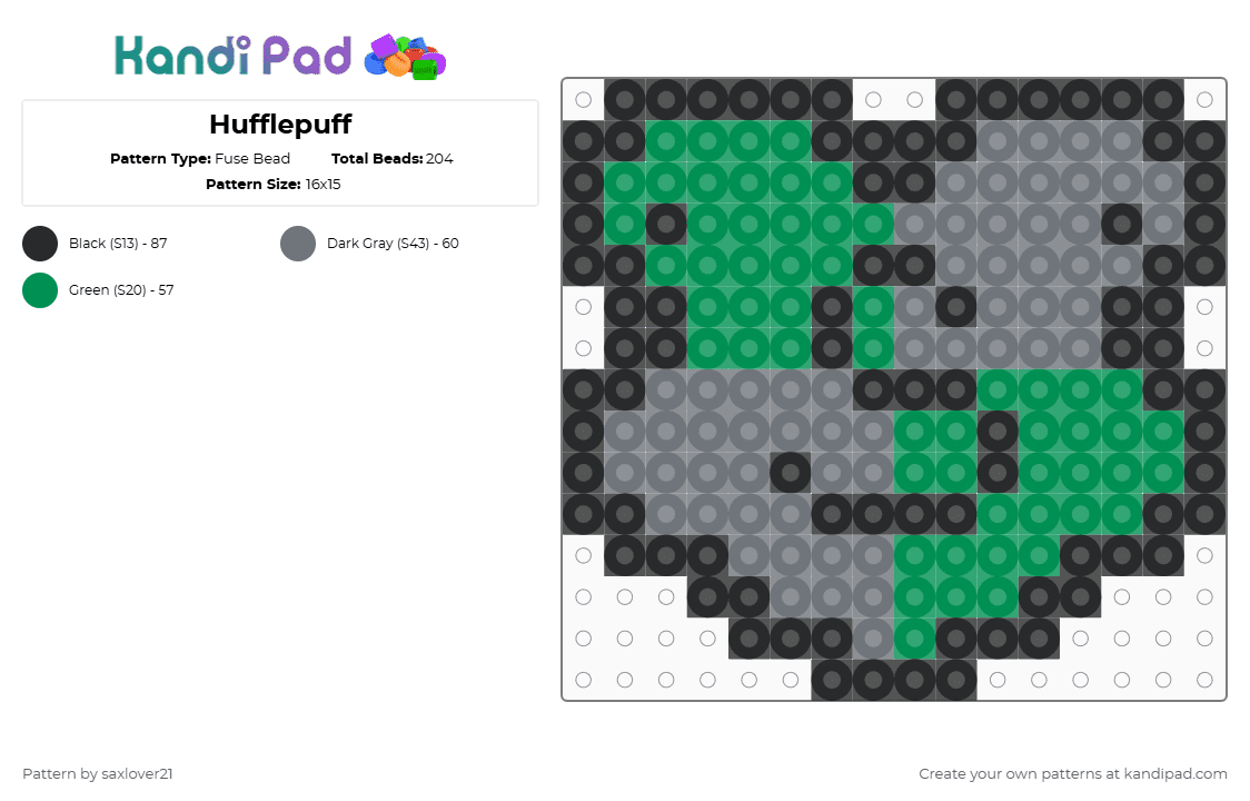 Hufflepuff - Fuse Bead Pattern by saxlover21 on Kandi Pad - green,gray