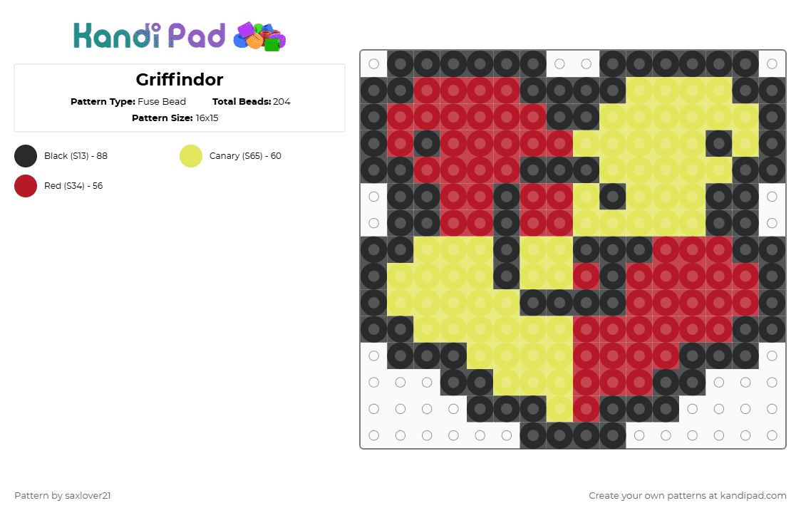 Griffindor - Fuse Bead Pattern by saxlover21 on Kandi Pad - red,yellow